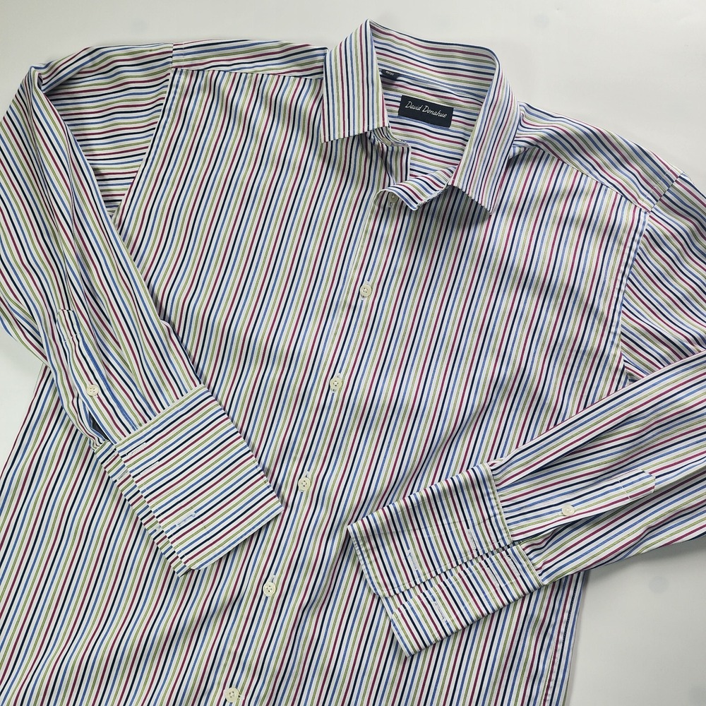 David Donahue Dress Shirt Mens Size 16 1/2 32/33 Pinstripe French Cuff Formal